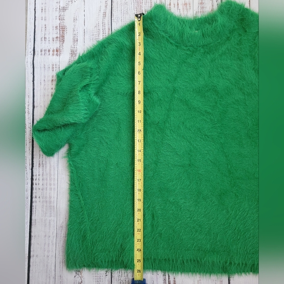 NEW Free People Harrison Bunny Crew Long Sleeve Green Fuzzy Eyelash Sweater NWOT - Picture 5 of 7